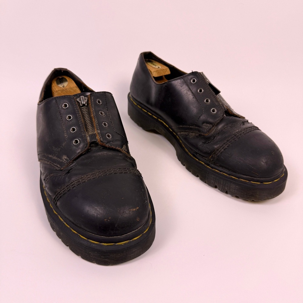 VTG Dr. Martens Front Zip Derby Shoes Mens 14 Leather Platform Lug Sole Grunge